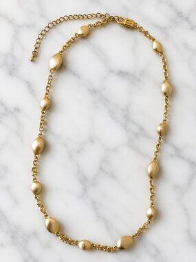 Vintage Etienne Aigner Gold Tone Textured Oval Station Necklace